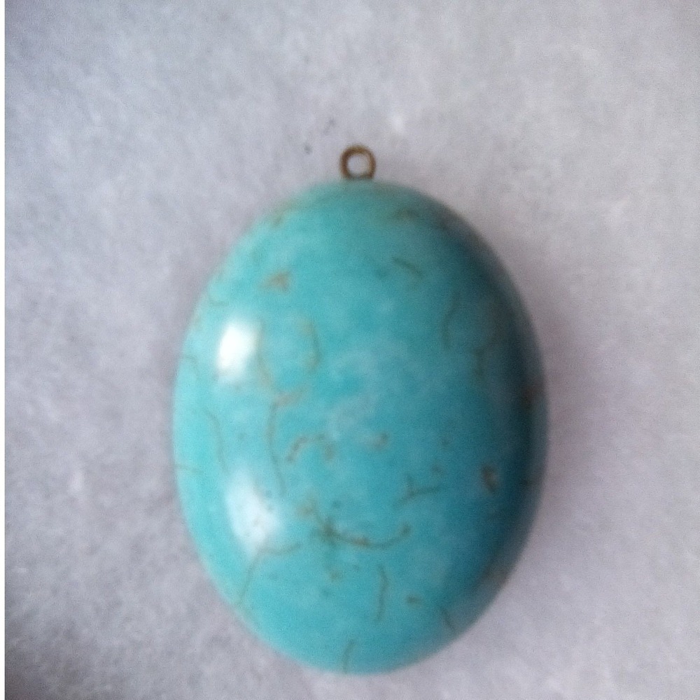 Vintage Oval Turquoise Cabochon Gemstone-Bronze Tone Bezel Setting (1'x0.75")
